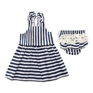 【10.10 BRANDS FESTIVAL】Backless Dress Bow Cotton 2Pcs Summer Sunsuit Set Striped Baby Girls Clothes