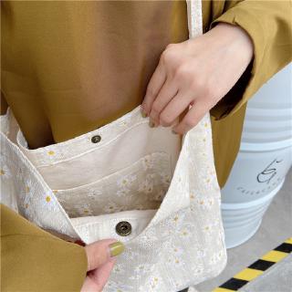 Women Canvas Shoulder Bag Daisy Print Cotton Cloth Designe Retro Handbag Shopping Tote Environmental Bags