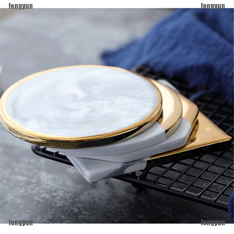Marble Grain Gold Plating Ceramic Coaster Cup Mats Pads Non-slip