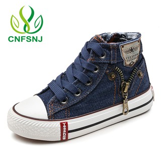 new Canvas zip kid Shoes Boys Sneakers Girls Jeans Denim Flat high help causal shoes 25-37 (2)