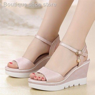 ♙❇2020 summer new style wedge fish mouth sandals women s thick-soled high heels Korean version of Roman one-word buckle non-slip shoes1