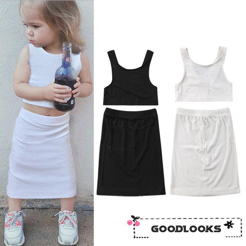 OGS-2018 New Fashion Summer Kids Baby Girls Pretty Dress Vest Tops+Sheath