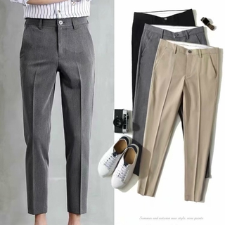 Men's Formal Trousers Mens Pure Color Business Casual Pants Thin Straight Pant for Men Basic Wild Slim Fit Suit Pants Korean Fashion Bottoms Ankle Length