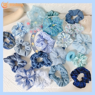 Hi/ Korean Fashion Scrunchies Blue Hair Tie Sweet Elastic Hair Band Ponytail Lattice Butterfly Women Hair Accessories (1)