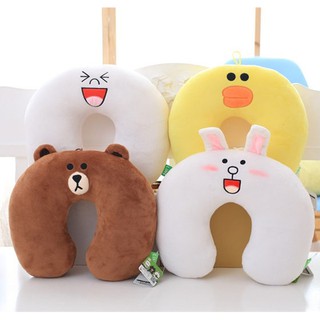 30x30cm Adorable Soft Korean Line Town Dino Brown Bear Plush Toy U Shape Pillow Stuffed Cartoon Bear Cushion Toy