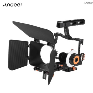 Andoer C500 Aluminum Alloy Camera Camcorder Video Cage Rig Kit Film Making System w/ Matte Box + Follow Focus + Handle + 15mm Rod for Panasonic GH4 Replacement for Sony A7S/A7/A7R/A7RII/A7SII ILDC Mirrorless Camera