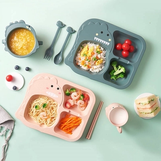 6 Pcs/set Baby Children's Student Dinosaur Tableware Set Dinner Plate Compartment Home Creative Cartoon Anti-fall Baby Food Supplement Bowl
