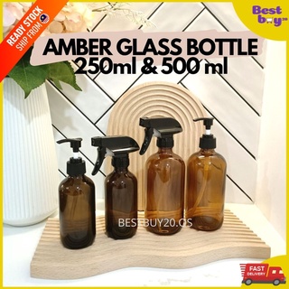 Amber Glass Spray and Pump Bottle 250ML 500ML Amber Glass Bottle With Dispenser Botol Kaca Nordic Asthetic Brown Bottle (1)