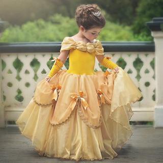 [NNJXD ]Baby Girls Belle Cosplay Costume Tulle Kids Princess Party Gown Halloween Birthday Dress