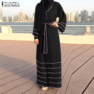 ZANZEA Women Long Sleeve Belted V-Neck Wrap Loose Muslim Dress