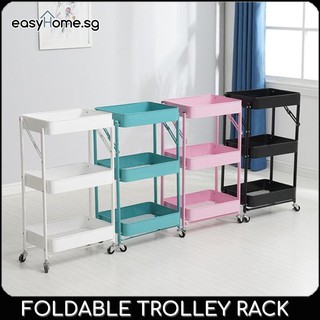 Foldable Trolley Rack / C02 Trolley Shelf / XM414 Kitchen Shelf Movable Storage Cart Organizer