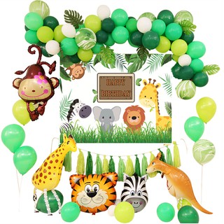 Safari wildlife animal Kids Birthday Party Balloon Garland Green Forest Theme Party Balloon Arch Kit Monkey Giraffe