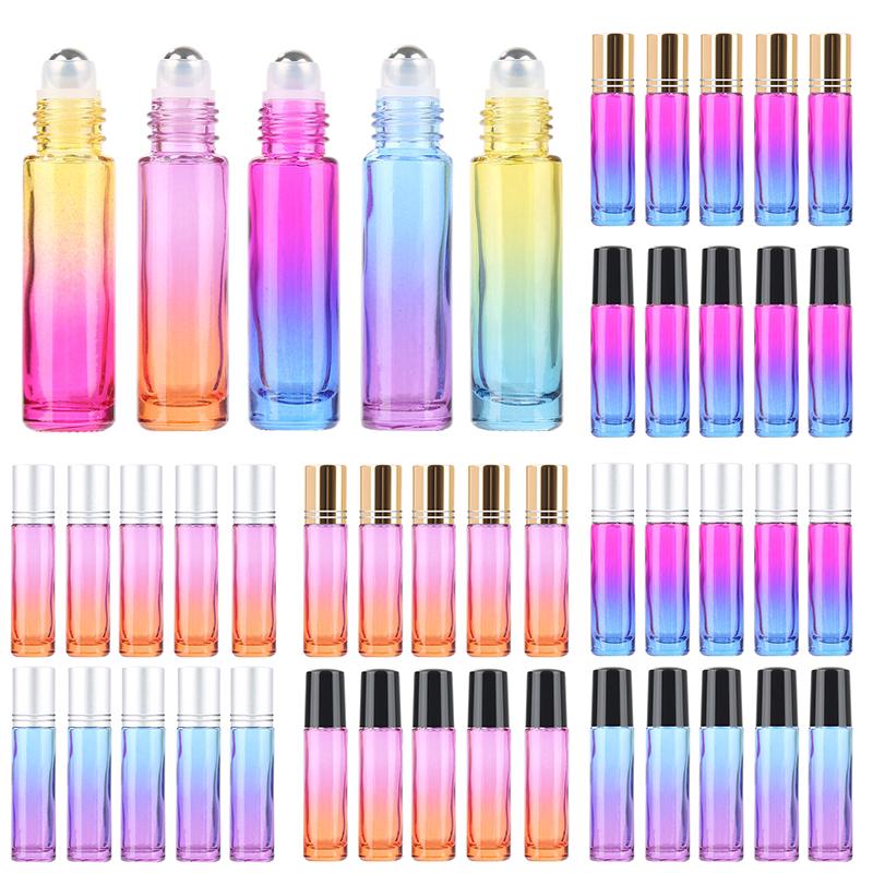 5pcs Gradient Glass Roll On Essential Oil Parfume Roller Ball Travel Use Bottles