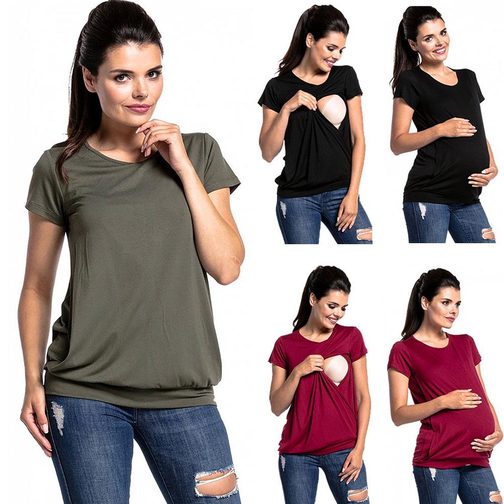 Woman Nursing Top Short Sleeve Breastfeeding Loose Blouse Maternity Clothes T-shirt