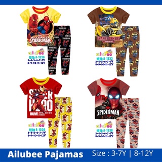 Ailubee Kids Pyjamas Sleepwear for Boy 100% Cotton Short Sleeve T-shirt & Pants Bumblebee/Spiderman/Iroman/Superman Boy