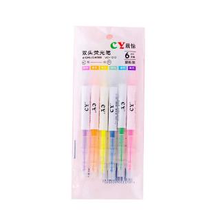 6pcs/Set Double-Headed Double-Color Highlighter Stationery