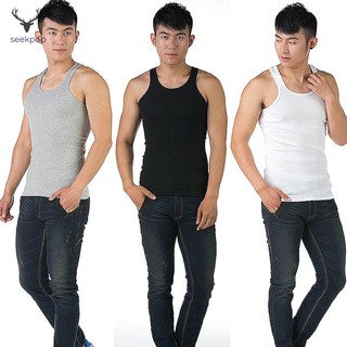 ☄sp☀ Summer Men Sexy Vest Solid Color U Neck Tank Tops Sleeveless Shirts Man Casual Tights Vests L-3XL