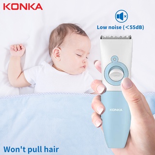 KONKA USB baby electric hair trimmer 320mAh battery White baby hair clipper IPX7 Waterproof R-angle ceramic steel razor