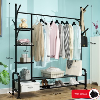 Multi-function Coat Rack Removable Bedroom Hanging Clothes Rack With Wheels Floor Standing Coat Rack Clothes Hanger