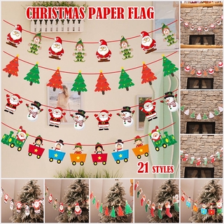 3m Christmas Banners Paper Hanging Flags Santa Claus Snowman Deer Xmas Tree Bunting Garland Merry Christmas Decorations for Home