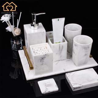 5pcs Resin Bathroom Accessories Set Marble Texture Toothbrush Holder Liquid Soap Dispenser