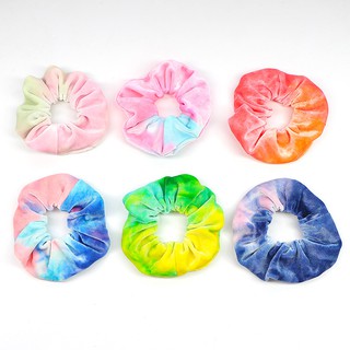 BINJIA Rainbow Soft Velvet Scrunchies Tie-dye Hair Ring Rubber Band Elastic Hair Rope