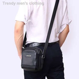 ▤☍Spot men s leather mini satchel cowhide one-shoulder bag casual soft fashion small backpack trendy hot down