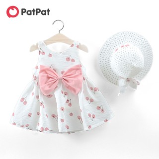 PatPat 2-piece Baby / Toddler Fruit Apple Cherry Allover Bow Decorative Dress and Hat Set