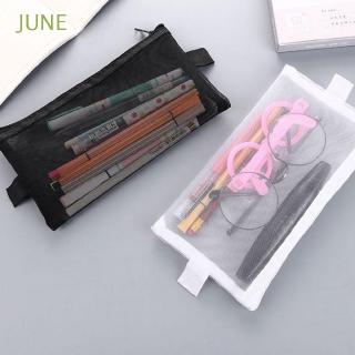 3 Colors Transparent Grid Zipper Pencil Case Travel Wash Bag Cosmetic Storage