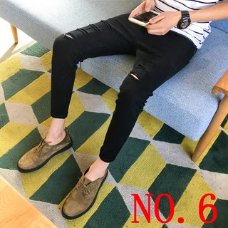 [HOT SALE]Men's Casual Cotton Pants Washed Ripped Broken Hole Jeans Denim (1)