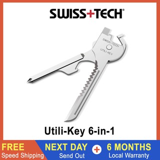 Swiss-Tech Utili-Key 6-in-1 Stainless Steel Utility Key Multitool for Keychain for Auto, Camping, Hardware