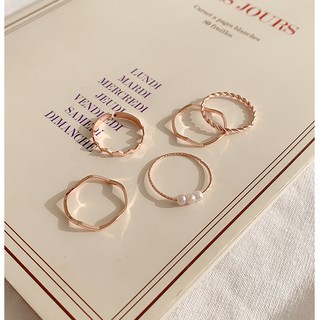 Love2Self J025 5pcs/set Ring Set Korean Fashion Rings Wave Golden Color Index Finger Bead Ring Size 4 5 6 7