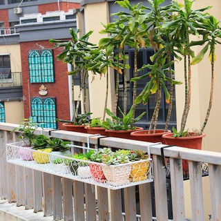Balcony Hanging Flower Stand Iron Flower Rack Plant Stand Metal Plant Rack Triple thickness White