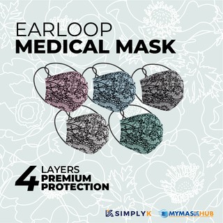 Simply K 4ply Premium Medical Face Mask LACE Design Headloop Earloop ( 50 PCS )