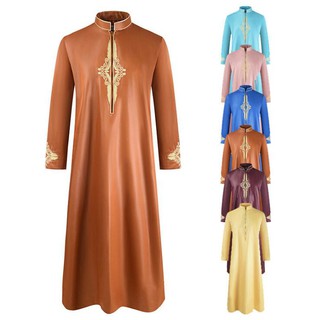 Ramadan Muslim Abaya Solid Color House Robe for Men New Dubai Turkey Indian Vintage Fashion Loose Islamic Clothing