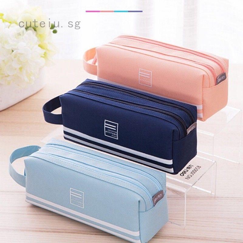 Longer Large Double Zip Fabric Pencil Case Back To School College Make Up Bag