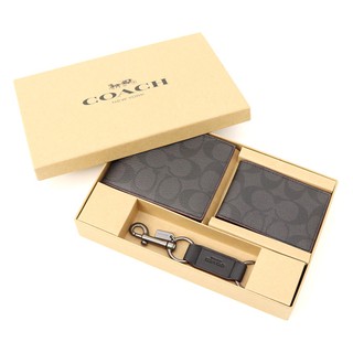 Coach Wallet Men's COACH Signature Compact ID Folded Wallet Key Ring Set F41346 in Gift Box