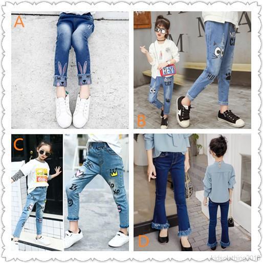 Fashion Kids Girls Cute Casual Rabbit Embroidery Denim Pants Lovely Jeans