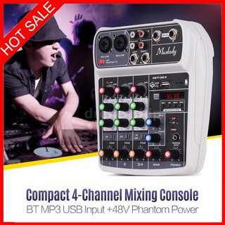 D&S ❤♪♪Muslady AI-4 Compact Sound Card Mixing Console Digital Audio Mixer 4-Channel BT MP3 USB Input +48V Phantom Power for Music Recording DJ Network Live Broadcast Karaoke