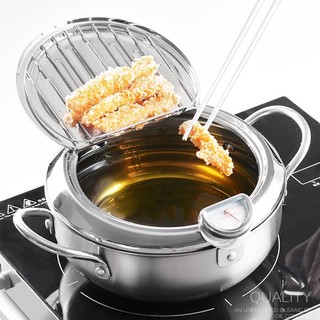 [Shop Malaysia] Japan Style Kitchen Deep Frying Pot with Thermometre Tempura Fryer Pan Temperature Control Fried Chicken Pot