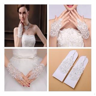 Wedding Party Women Faux Pearl Lace Gloves Bride Fingerless Bridal Dress Glove