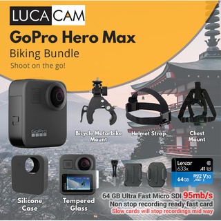 GoPro Hero Max Fast SD Card Bundle - Includes 64 GB Lexar 95Mb/s SD Card + Tempered Glass + Silicone Case