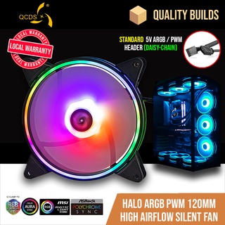 QCDS Halo ARGB PWM 120mm 2000 RPM High Airflow Quiet Cooling Fan for Case Chassis CPU Computer PC Desktop