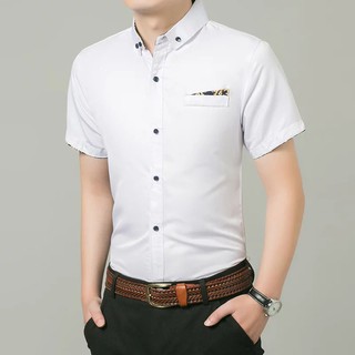 Mr.Right READY STOCK😎 Men Business Shirt Office Formal Smart Short Sleeve Men Clothing Kemeja Suit (1)