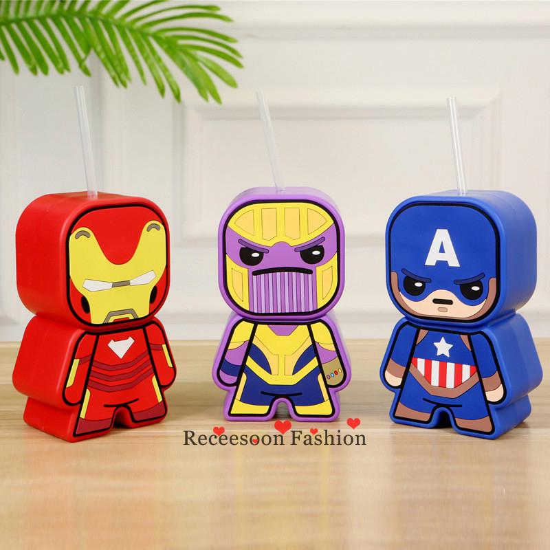 650ml Avengers 4 Water Bottle With Straw Water Cup Marvel Superhero Bottles