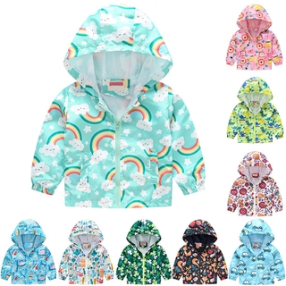 Toddler Kids Baby Grils Boys Autumn Print Jacket Zipper Hooded Windproof Coat cocogo