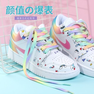 ready stock_Rainbow Shoelaces Female Ins Tide Gradient Color Sports Male Personality Flat Gradient Color Colorful Fashio