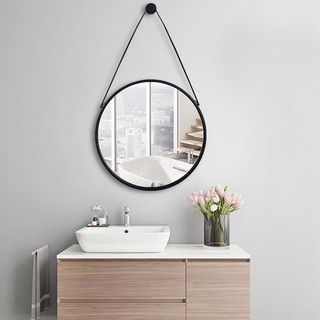 Minimalism Nordic Style Home Wrought Iron Round Shape Makeup Mirror Commercial Hotel Bathroom Wall Mirror With Strap