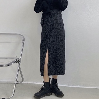 Zebra Pattern Split Denim Midi Dress Women's Design High Waist Slimming SheathAWord Skirt-