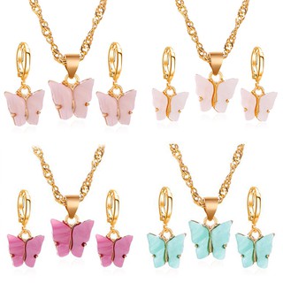 women temperament acrylic butterfly necklace earring set
